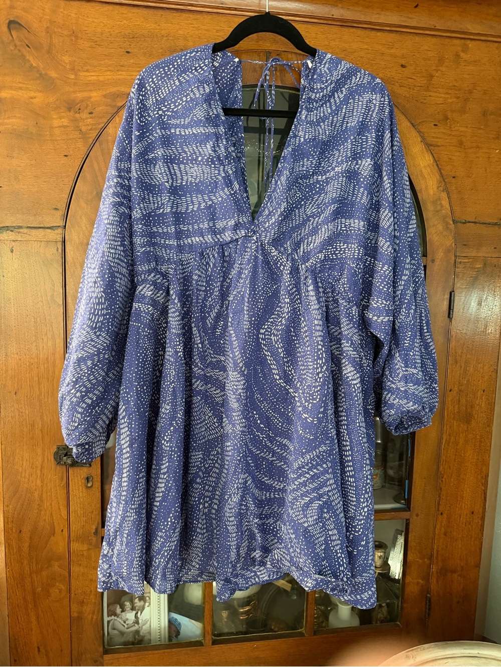 H&M Blue Printed V-Neck Tunic with Tie Back